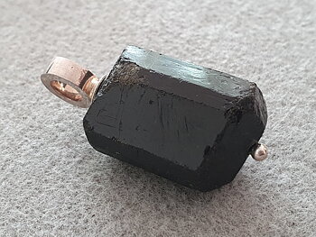 Black tourmaline crystal pendant with heavy round loop, 925 silver
