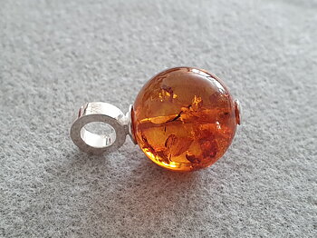 Amber ball approx. 20mm pendant with strong round loop approx. 10,7x3,6mm, 925-silver