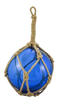MAXI Fishermen's glass ball in net blue, Ø: 30cm