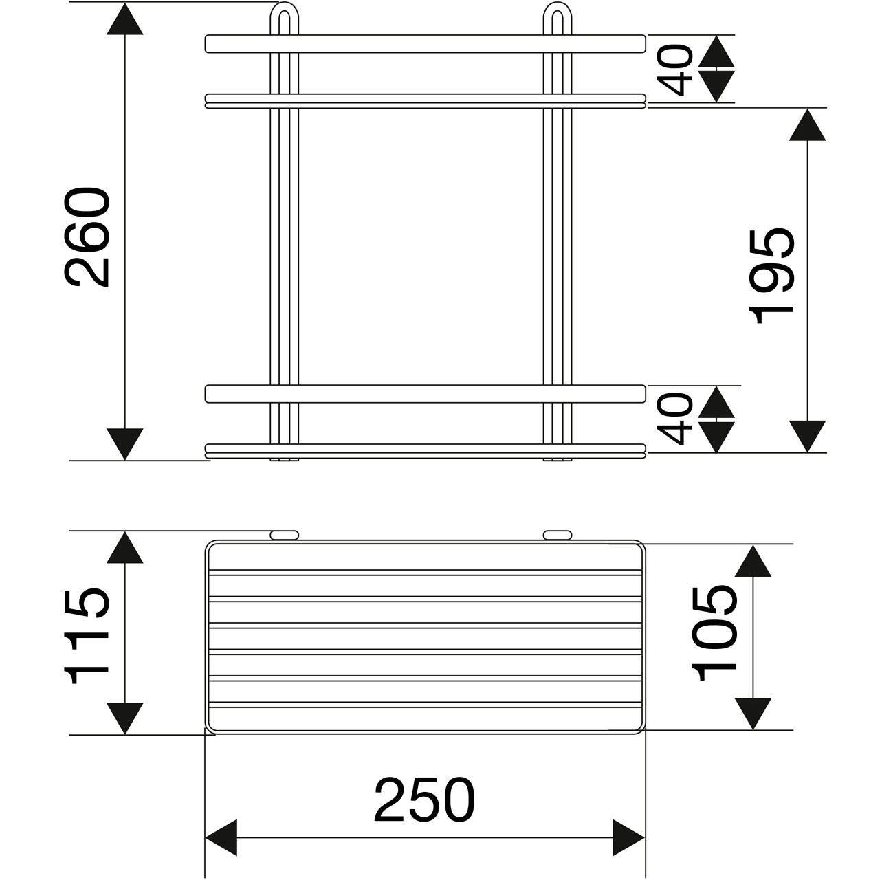 Trådhylla Satin rak 2-plan (krom) - 2
