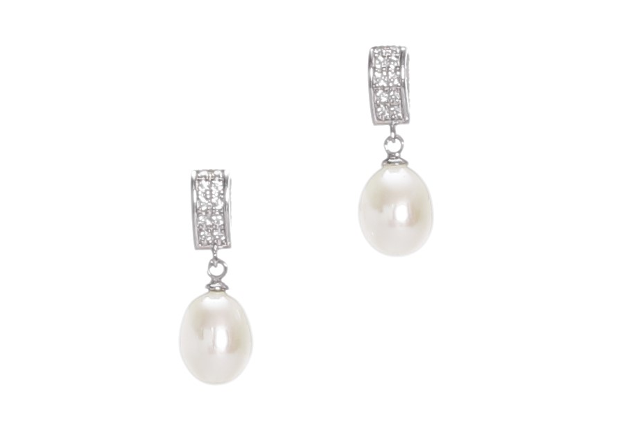 Orecchini in argento con perle d'acqua dolce a forma di goccia e zirconi -  Julia's Pearls