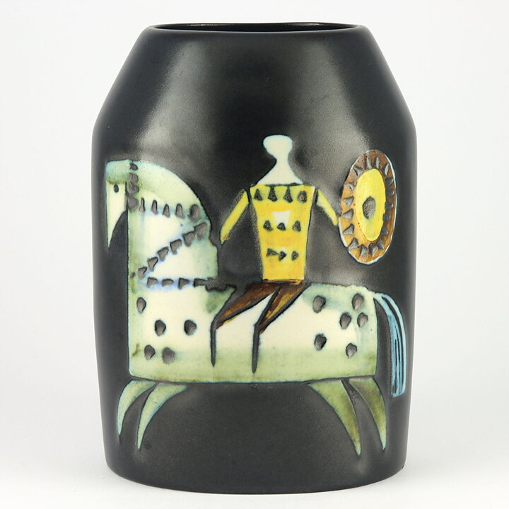 リサラーソン VARIETE シリーズ    馬と馬乗り  黒い花瓶 Vase  1956年 (16 cm) 