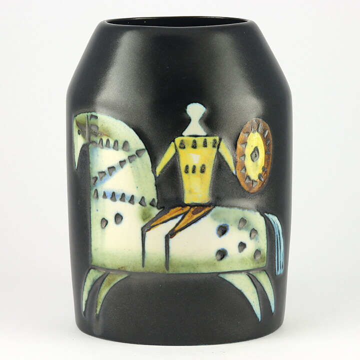 リサラーソン VARIETE シリーズ    馬と馬乗り  黒い花瓶 Vase  1956年 (16 cm) 