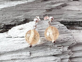 Citrine faceted ball approx. 8mm, hanging ear stud 925-silver