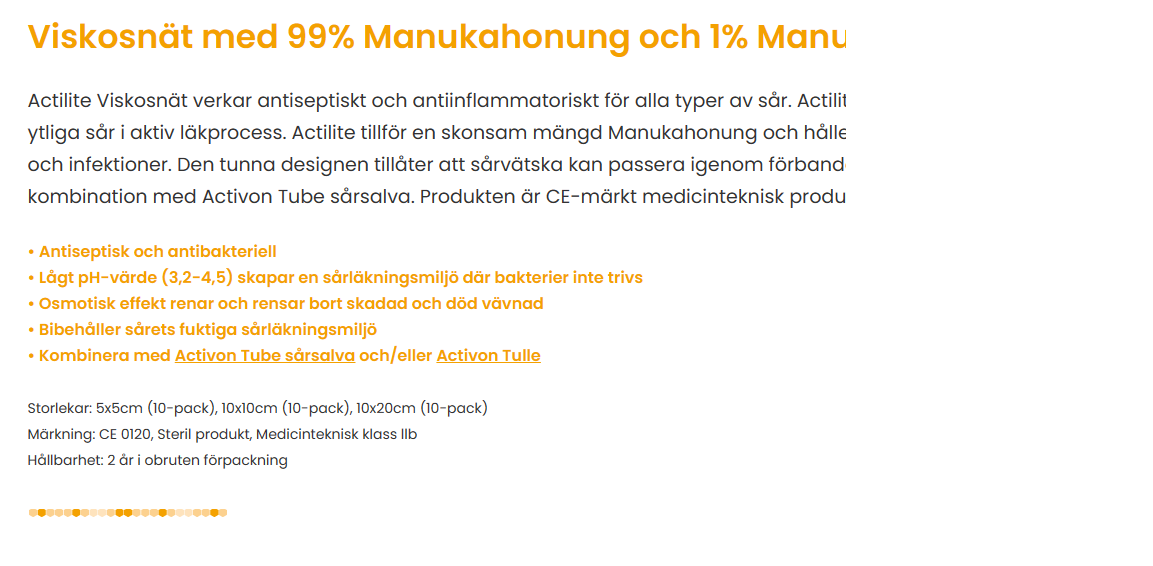 Actilite – Viskosnät med Manukahonung Icke-vidhäftande förband med Manukahonung  10st 5x5cm - 2