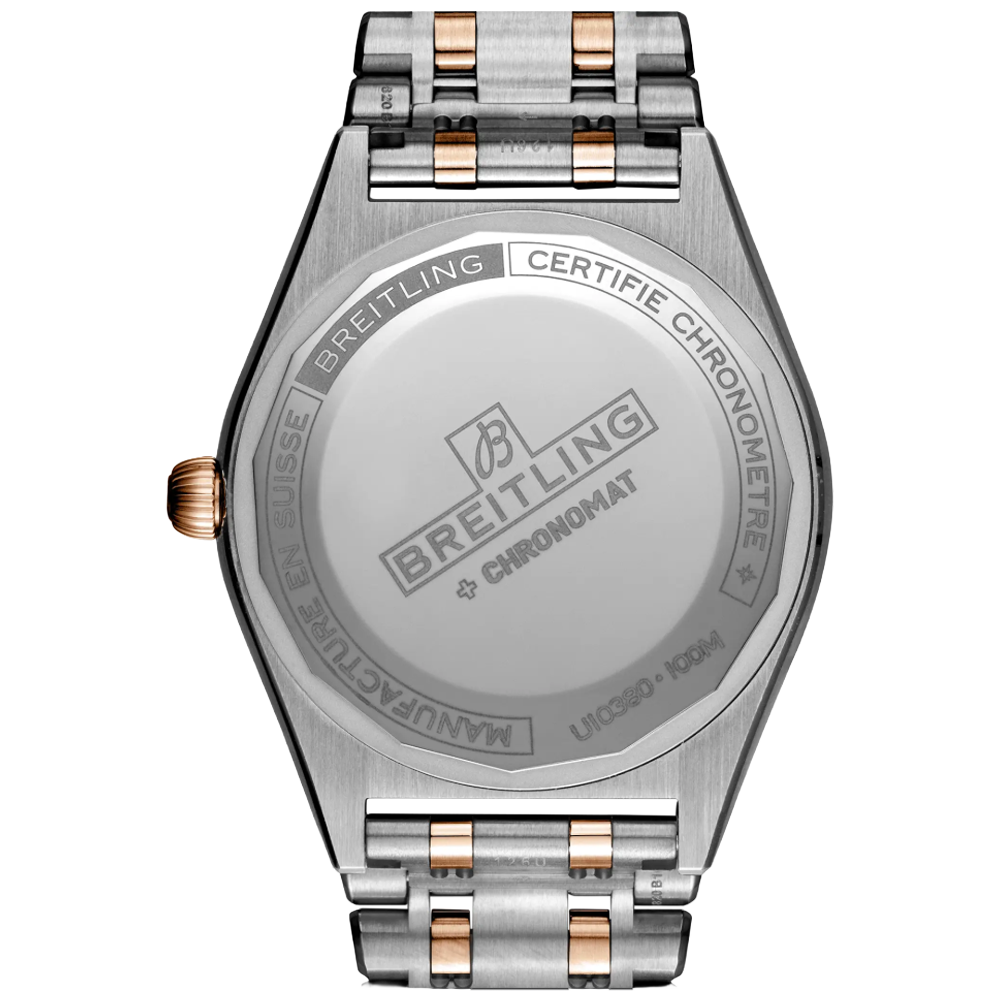 Breitling U10380591K1U1 Breitling Chronomat 36 koppar stål och 18 K roséguld med diamant bezel baksida
