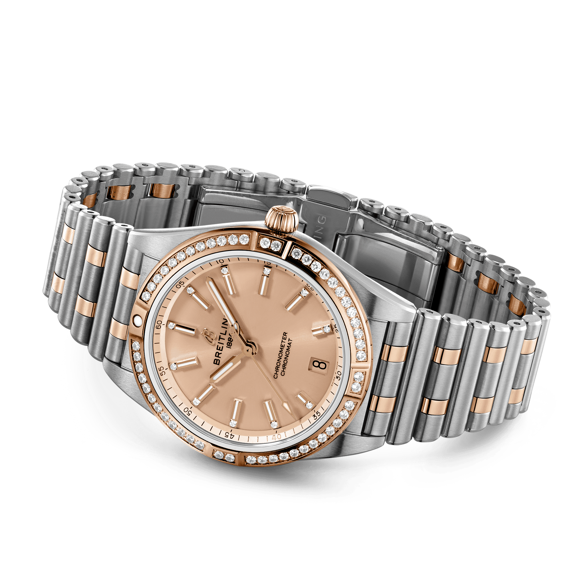 Breitling U10380591K1U1 Breitling Chronomat 36 koppar stål och 18 K roséguld med diamant bezel sidobild