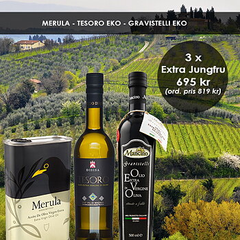 Tre Extra Jungfruoljor à 500 ml - Merula, Villa Zottopera Rosso EKO & Gravistelli EKO