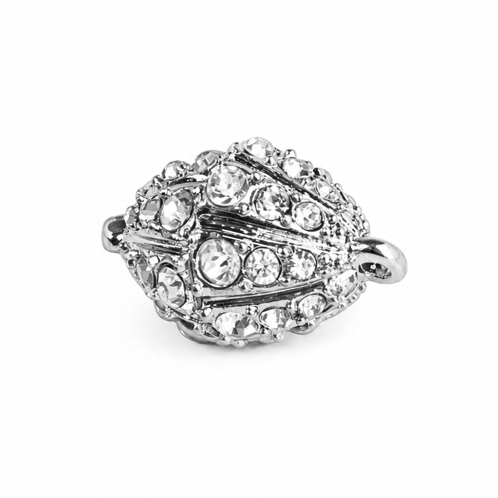 Ovalt magnetlås med strass 27 mm  silverfärga metall
