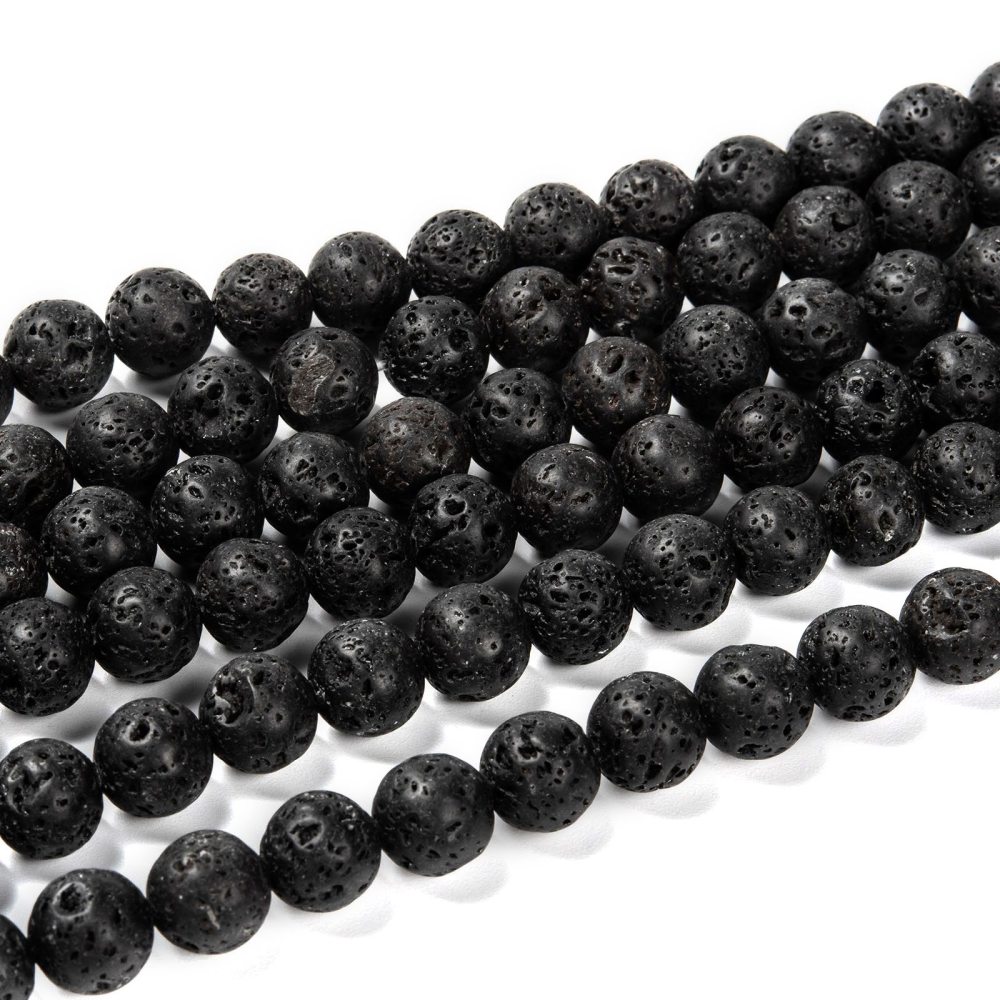 Lavasten svart 10 mm – rund pärla på sträng - 5