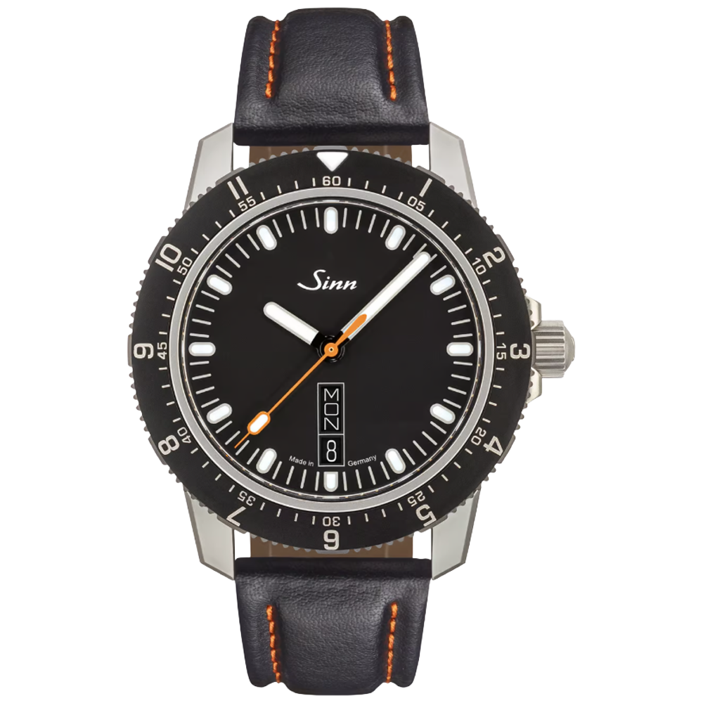 105.010 Sinn 105 St Sa svart kalvskinn med orange sömmar