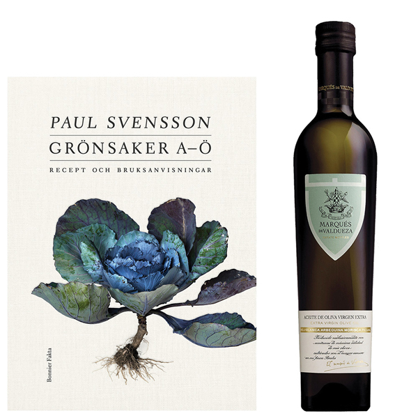 Boken Grönsaker A-Ö och Marqués de Valdueza, 500 ml - spansk Extra Jungfruolivolja från familjen Álvarez.