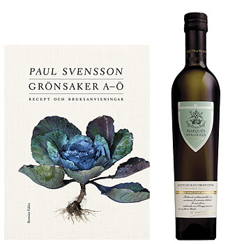 Boken Grönsaker A-Ö och Marqués de Valdueza, 500 ml - spansk Extra Jungfruolivolja från familjen Álvarez.