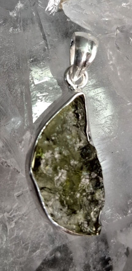 Rå Moldavit Hänge i äkta Silver - 3
