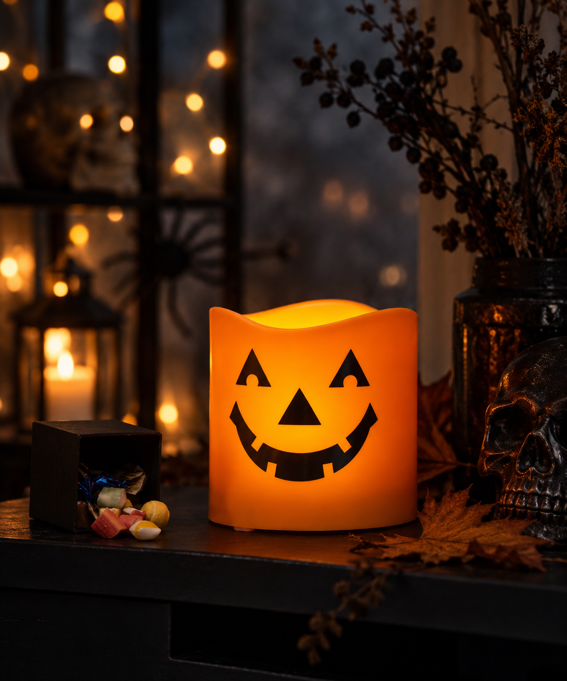 LED Block Light Pumpkin Halloween - Battery Light - 15x15 cm