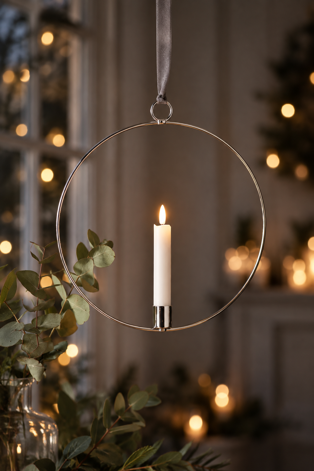 Light ring - Candlestick incl. battery light - Silver - Ø 28.5 cm