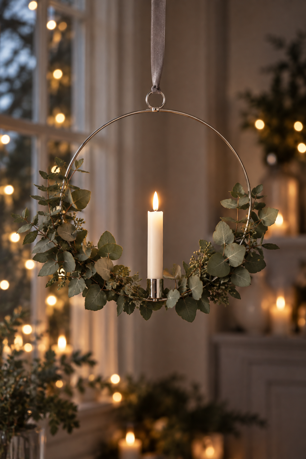 Light ring - Candlestick incl. battery light - Silver - Ø 28.5 cm - 2