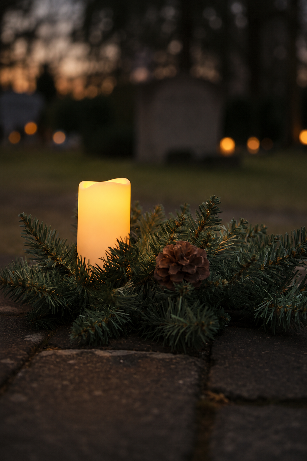 LED grave light with fir branches