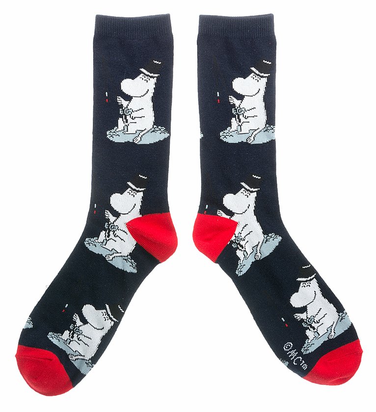 Mumin strumpor herr – Muminpappan fiskar mörkblå (One size 40–45)