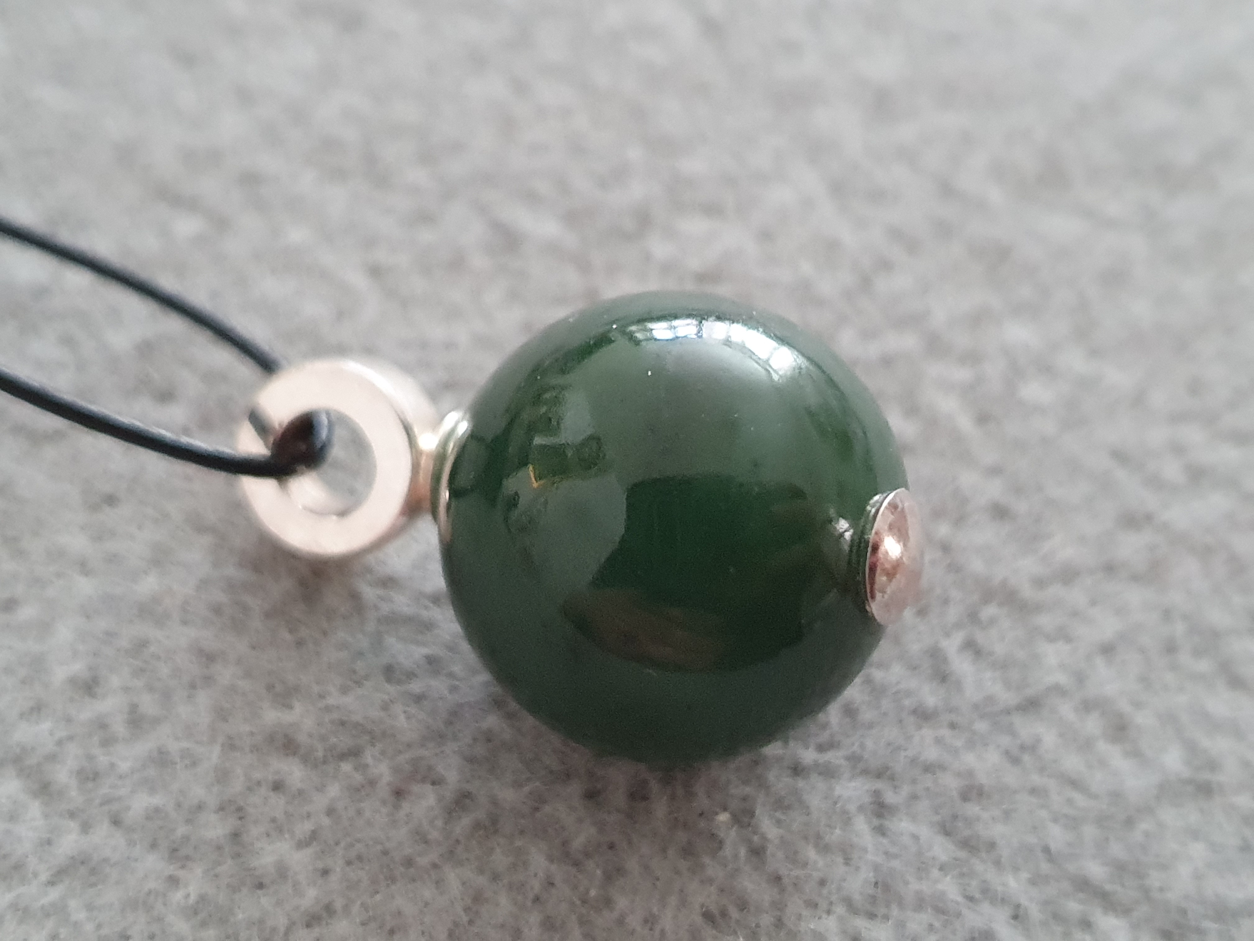 Nephrite ball pendant approx. 18mm with heavy loop approx. 3x9mm 925-silver - 2