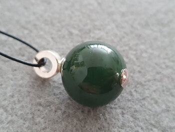 Nephrite ball pendant approx. 18mm with heavy loop approx. 3x9mm 925-silver