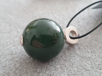 Nephrite ball pendant approx. 18mm with heavy loop approx. 3x9mm 925-silver