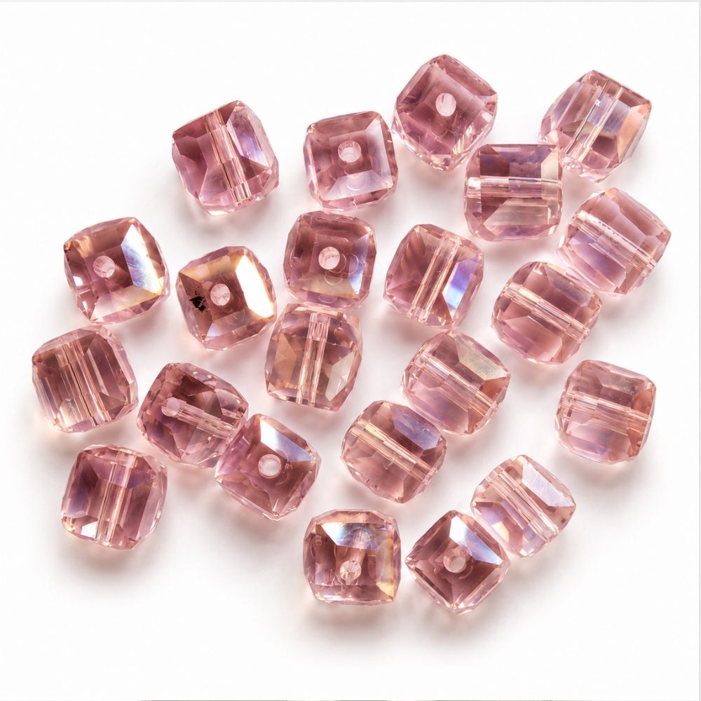 Glaskristallpärlor kub rosa 8 mm 20 st - 2