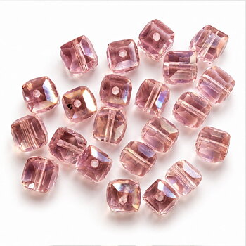 Glaskristallpärlor kub rosa 8 mm 20 st