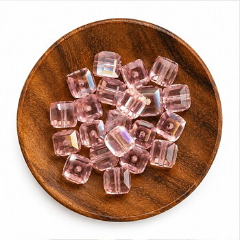 Glaskristallpärlor kub rosa 8 mm 20 st