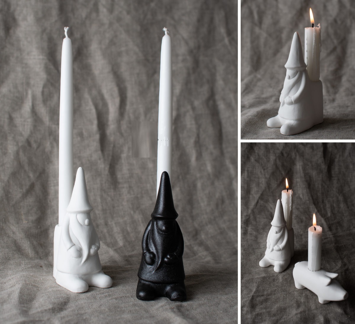 Hans - Tomte med luva -  Ljusstake - Vit Keramik - 15 cm - 2