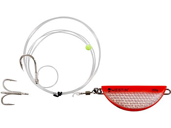 Ready-made rig for fishing for halibut or other large fish in the Norwegian sea. red flash