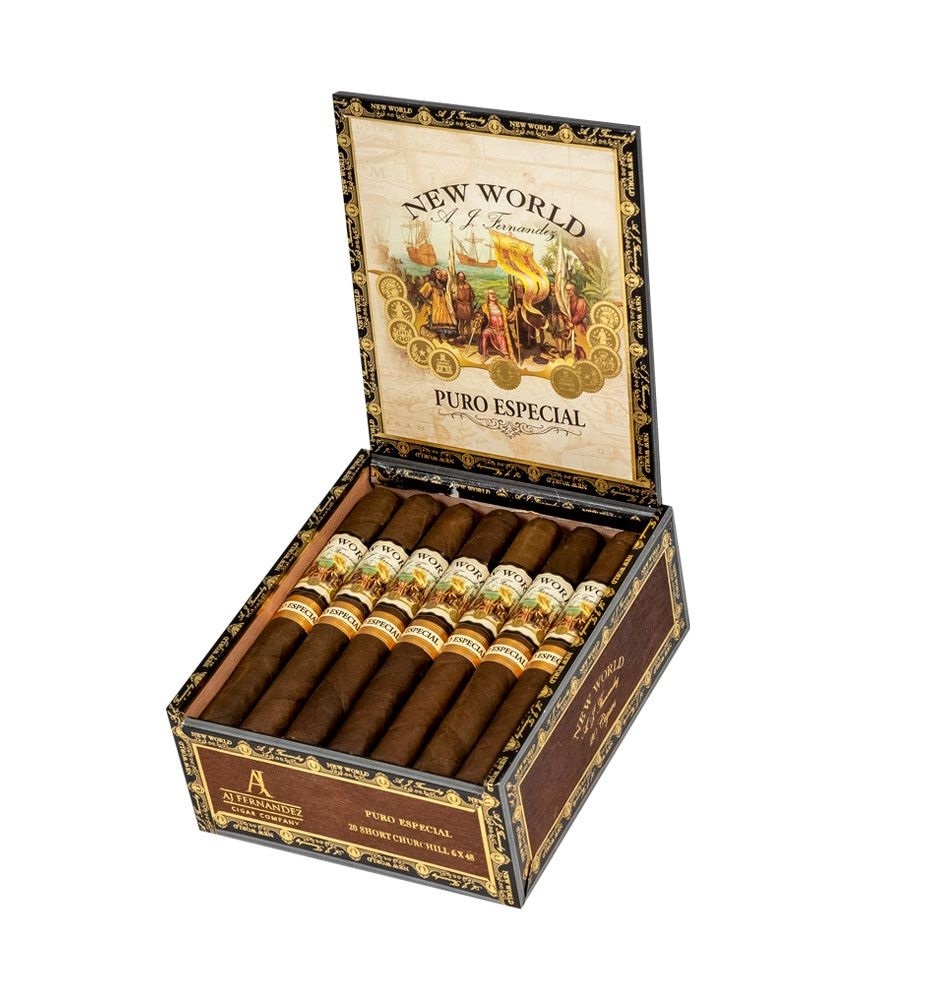 AJ Fernandez New World Puro Especial Short Churchill Öppen Cigarrlåda 20p