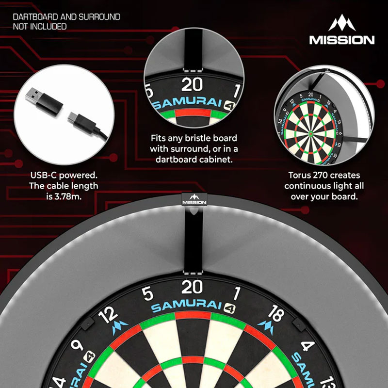 Mission Torus 270 USB-C Dartboard Lighting  Black - 5