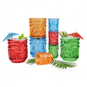 Tiki-shotglas färgade med dekorationer