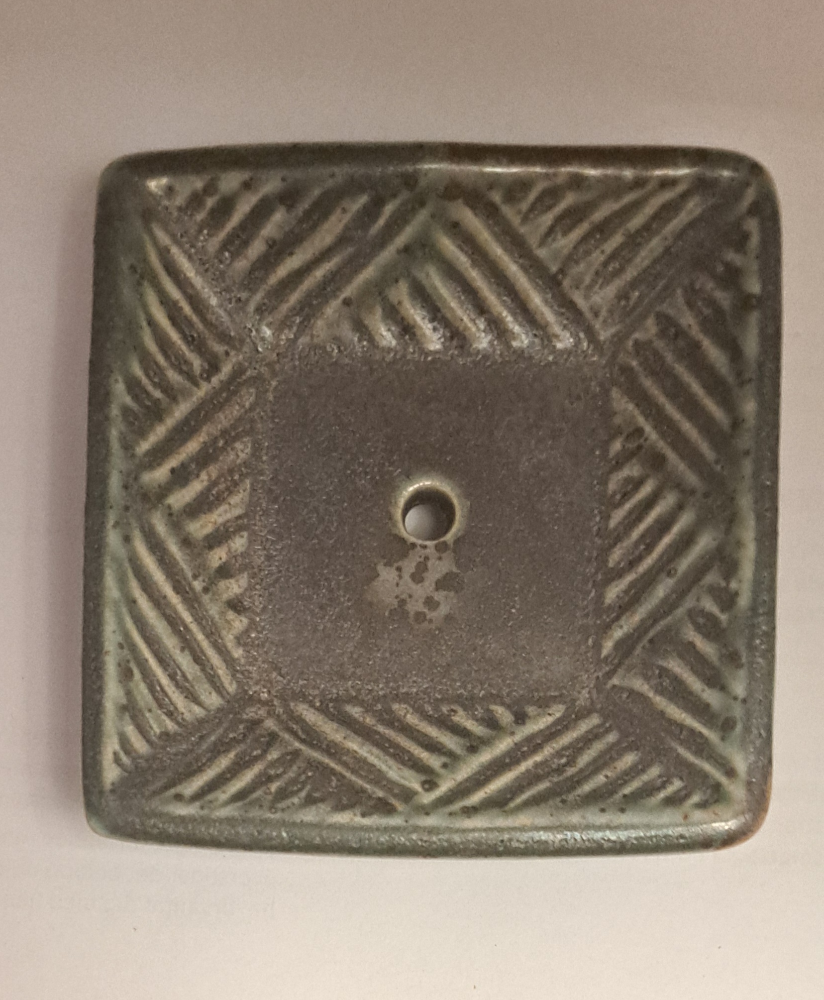 Stoneware ceramics soap dish, blue, green, square 12 x12, 9 x 9 cm - 4