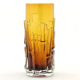 Bo Borgström (Bark 1960s) Amber Brown Vase with Linear Relief Sections 15 cm
