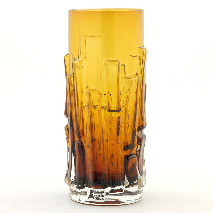 Bo Borgström (Bark 1960s) Amber Brown Vase with Linear Relief Sections 15 cm