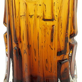 Bo Borgström (Bark 1960s) Amber Brown Vase with Linear Relief Sections 15 cm