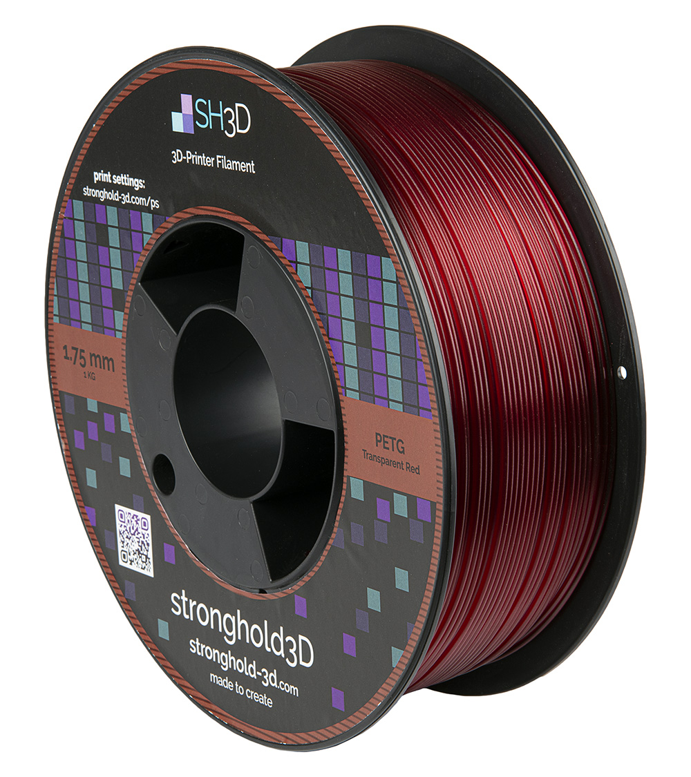 StrongHold PETG filament (1.75mm, 1Kg) - Transparent Röd