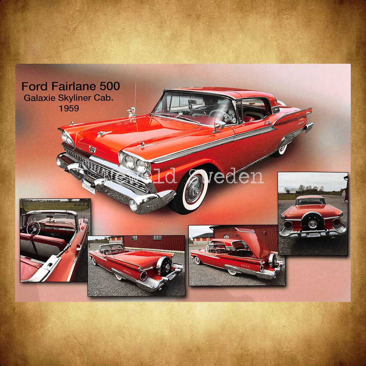 Ford Fairlane 500 Galaxie Skyliner Cab. 1959 - Vykort A5 - 2