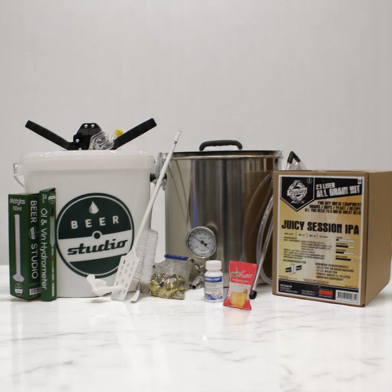 Bierbrauset mit Kessel (mit Zapfhahn und Thermometer) 32 L