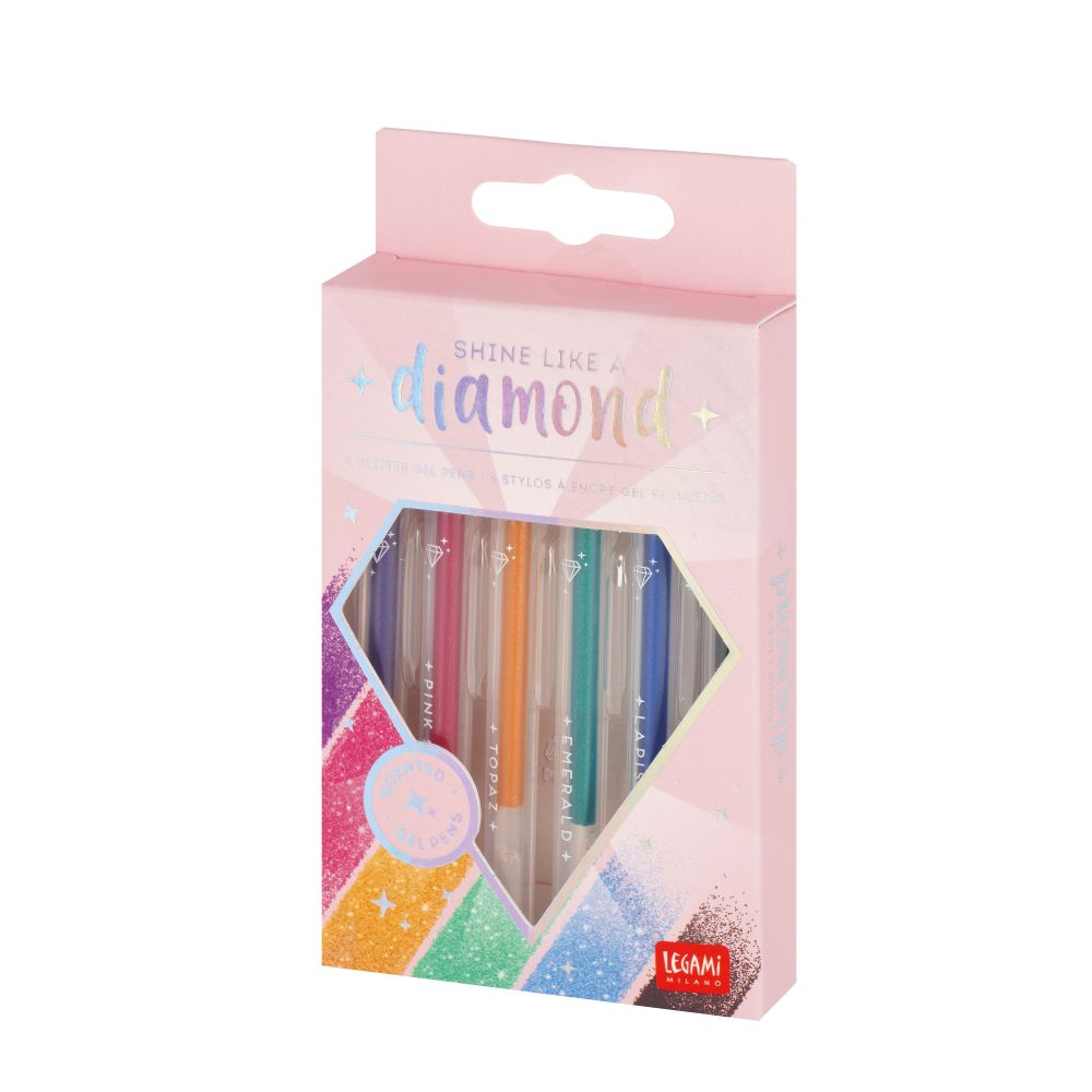 Shine like a diamond, Glitter gel pen, set med 6 st.