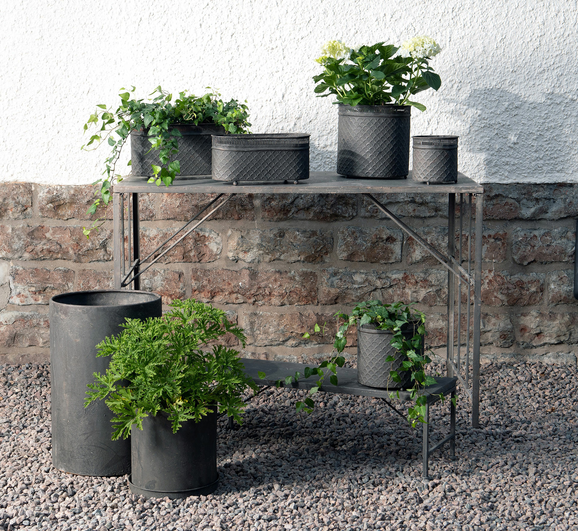 Flower table - Table - Pedestal - Metal Grey 69x20x70 cm - 2