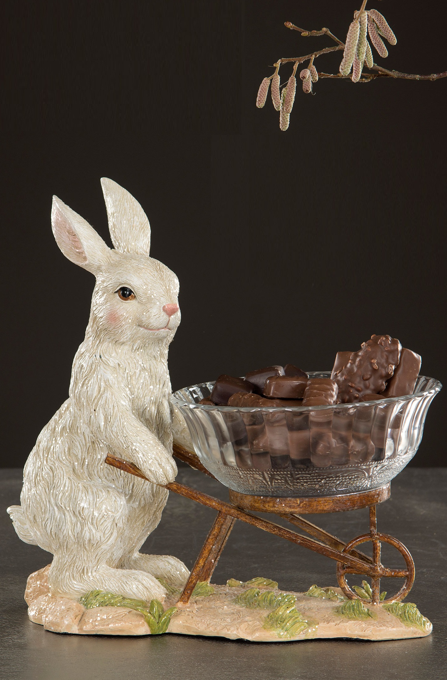 Hare with Bowl/Wheel Cart - Rabbit - 30x17 cm