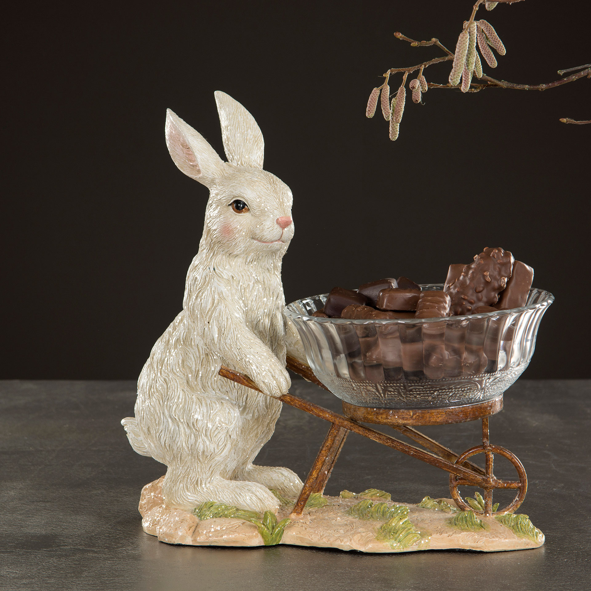 Hare with Bowl/Wheel Cart - Rabbit - 30x17 cm - 4