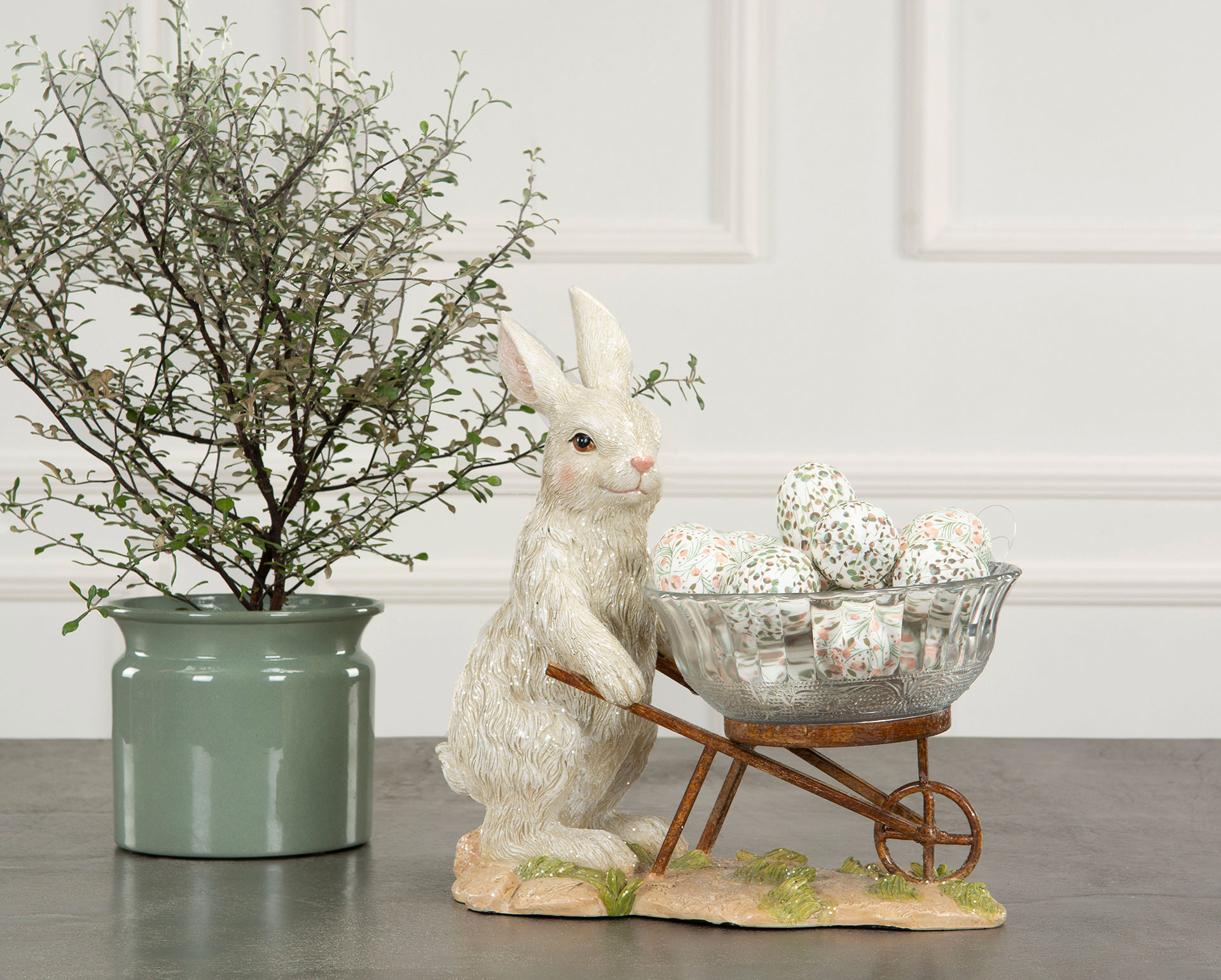 Hare with Bowl/Wheel Cart - Rabbit - 30x17 cm - 5