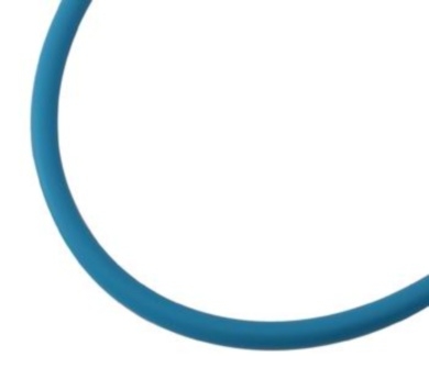 Turkos ihålig gummislang i PVC, 3 mm i diameter med cirka 1 mm hål, levererad i 3 meters längd.