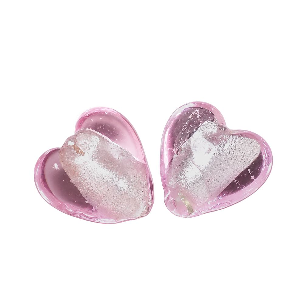Glaspärlor hjärta rosa silverfolie 15 mm 4 st