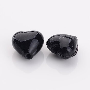 Glaspärlor hjärta svart opak 12 mm 5 st