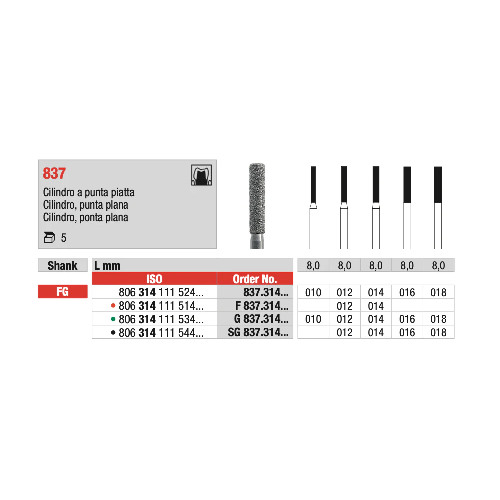 Cylinder Long Diamond FG 837, 5St.